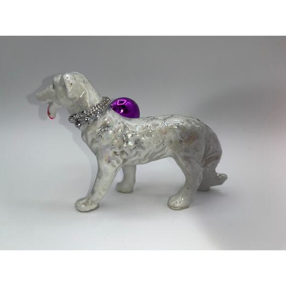 Vintage Valentine's Day Iridescent Dog Pink Tongue Diamond Heart Bow Collar OOAK - Picture 6 of 16